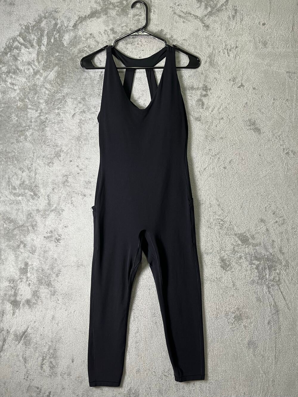 Athleta Transcend Black Bodysuit Jumpsuit Built In Bra Racerback Activewear L